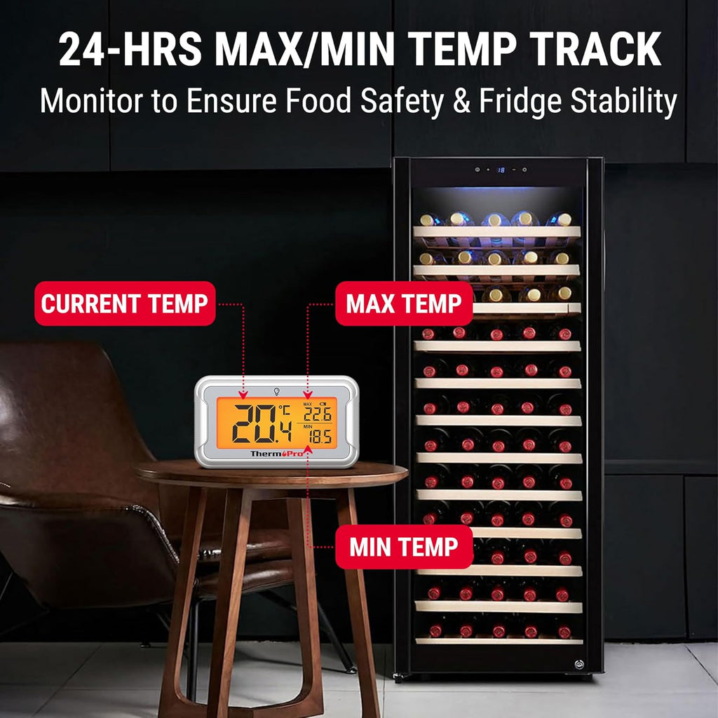 ThermoPro digitales Kuehlschrankthermometer LCD mit Hintergrundbeleuchtung, Max/M