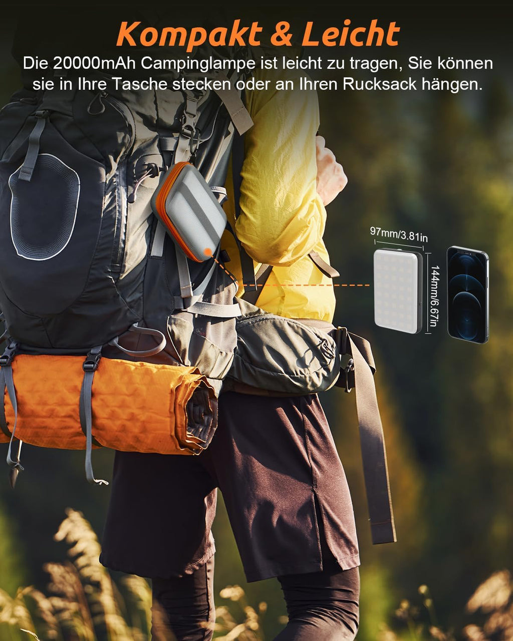 Eventek LED Campinglampe 4000 Lumen dimmbar 20000 mAh Powerbank IPX5 wasserdicht