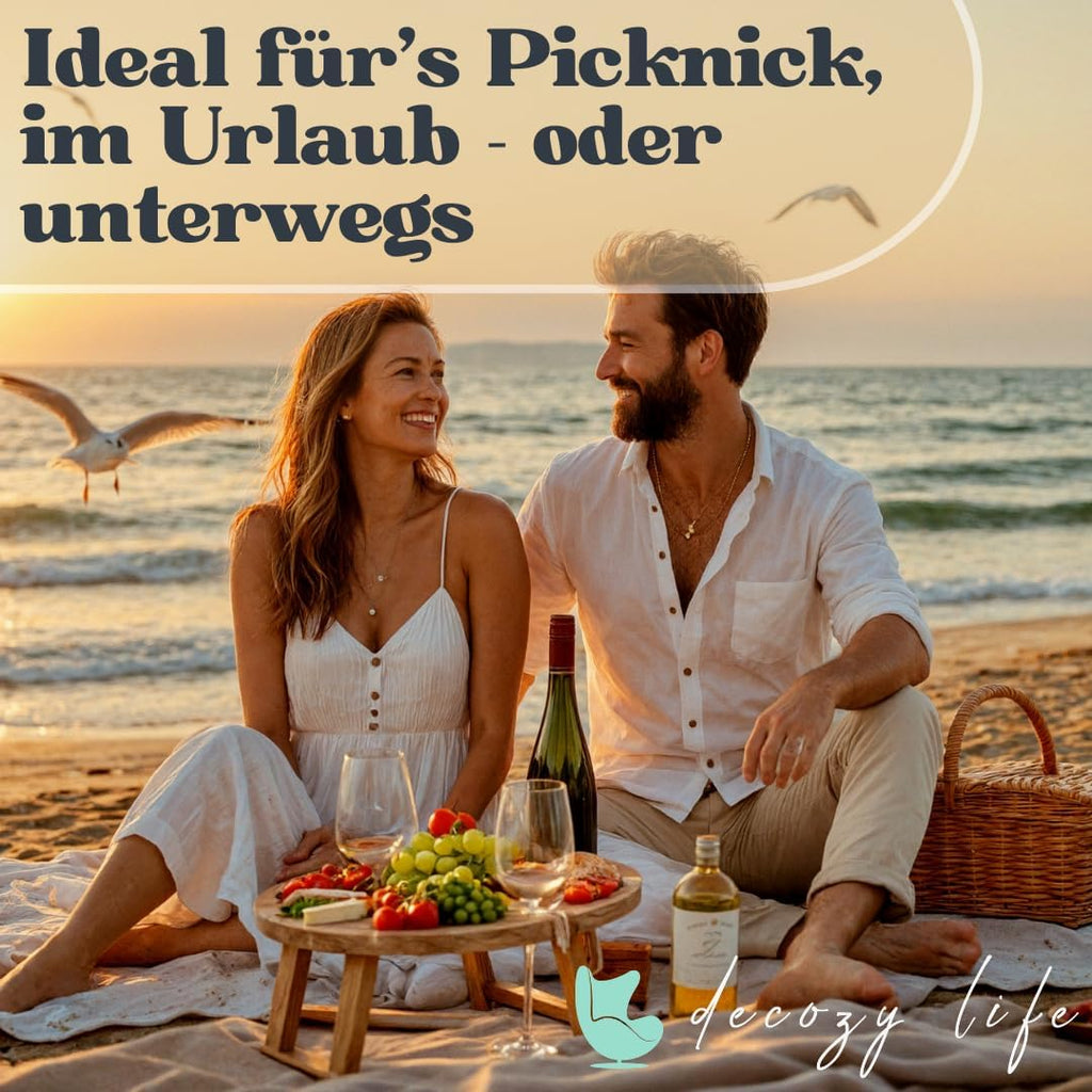 Decozy Life Weintisch aus Akazienholz klappbar - Weinbar, Strand- und Picknickti