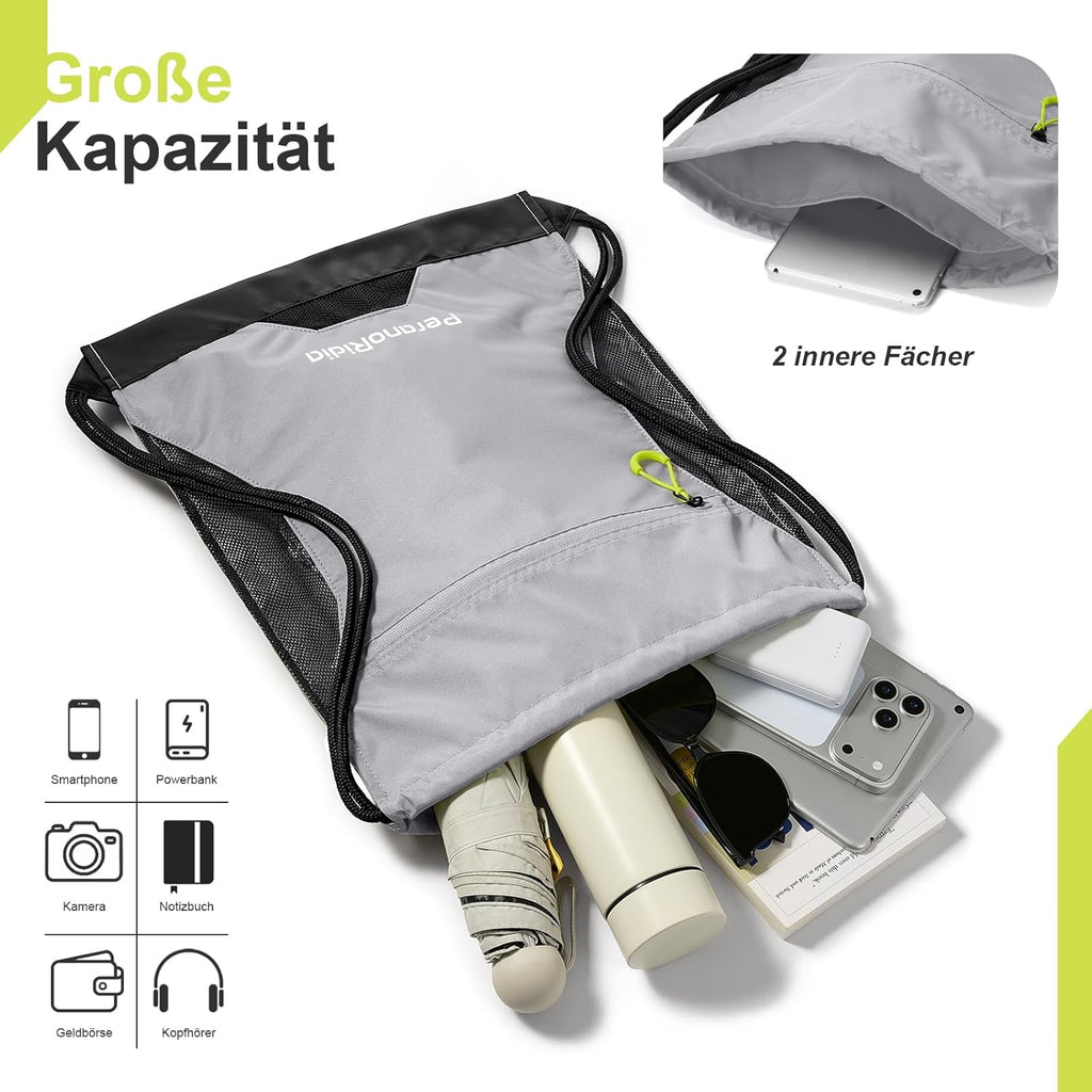 Sportbeutel Turnbeutel 36x45x7 cm Unisex Rucksackbeutel Schwarz/Grau/Gruen