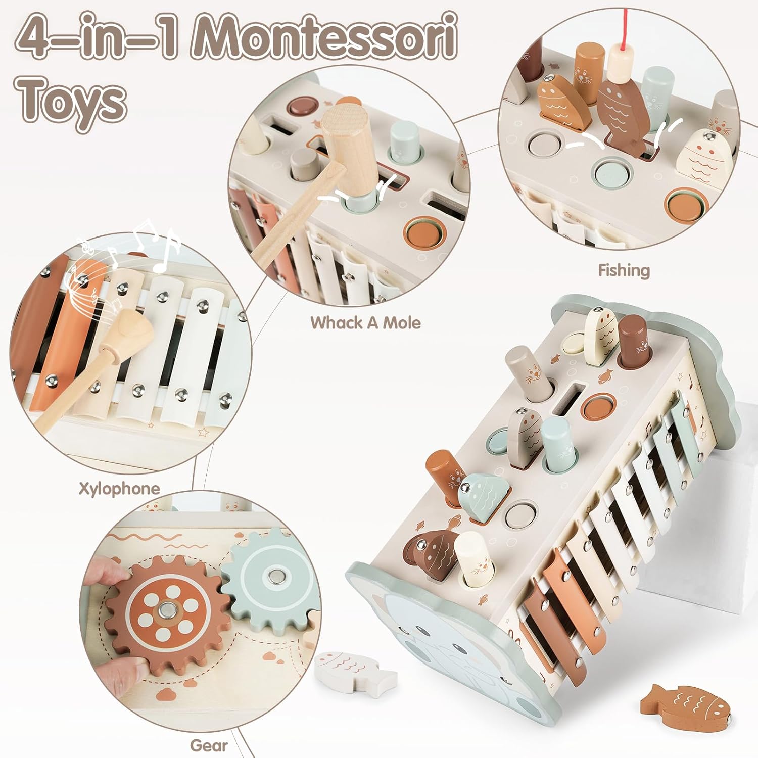 DINORUN Montessori Hammerspiel aus Holz Xylophon Motorikspielzeug ab 1 Jahr Gesc
