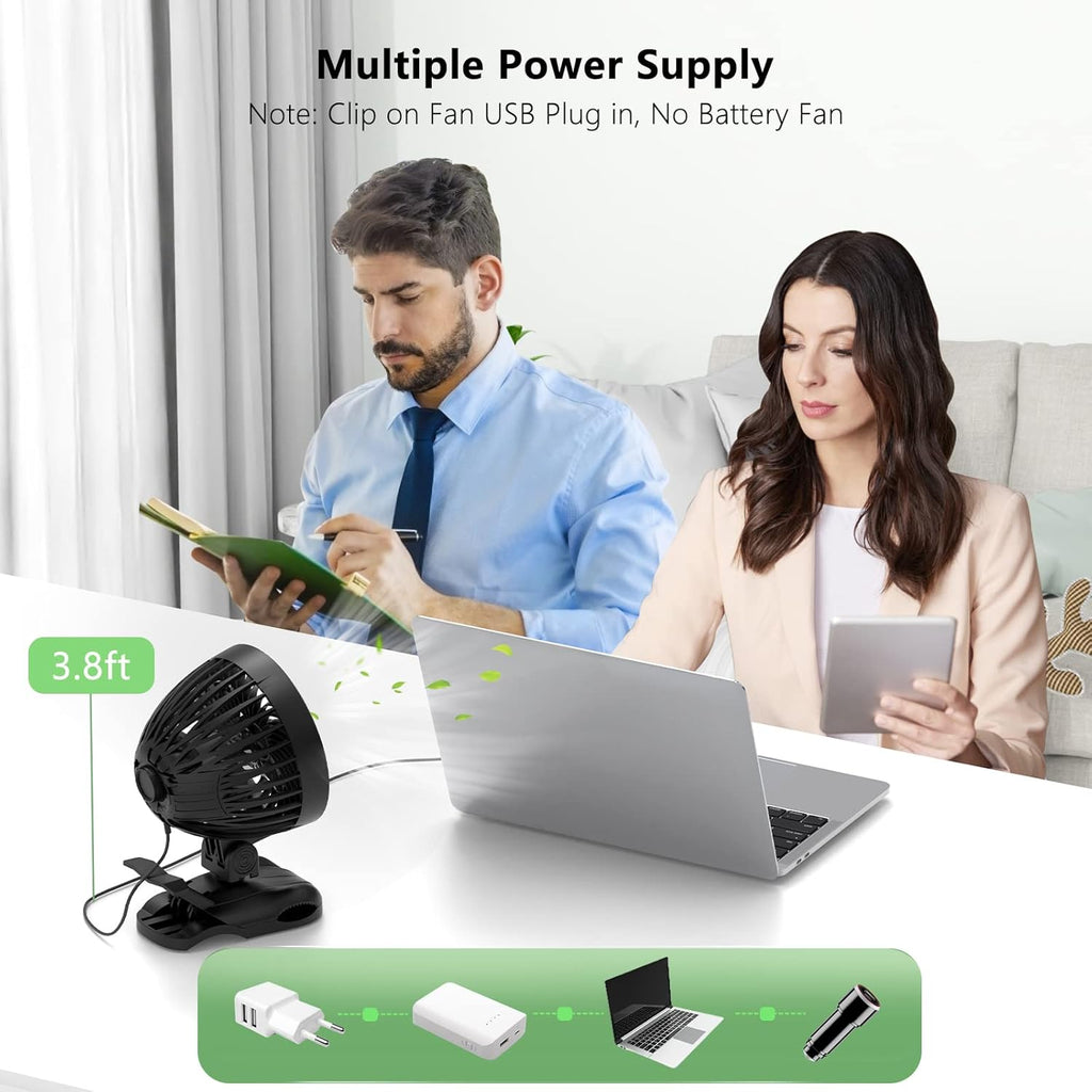 OUILA Mini USB Tischventilator mit Clip 9 Stufen 360° Drehung Schwarz
