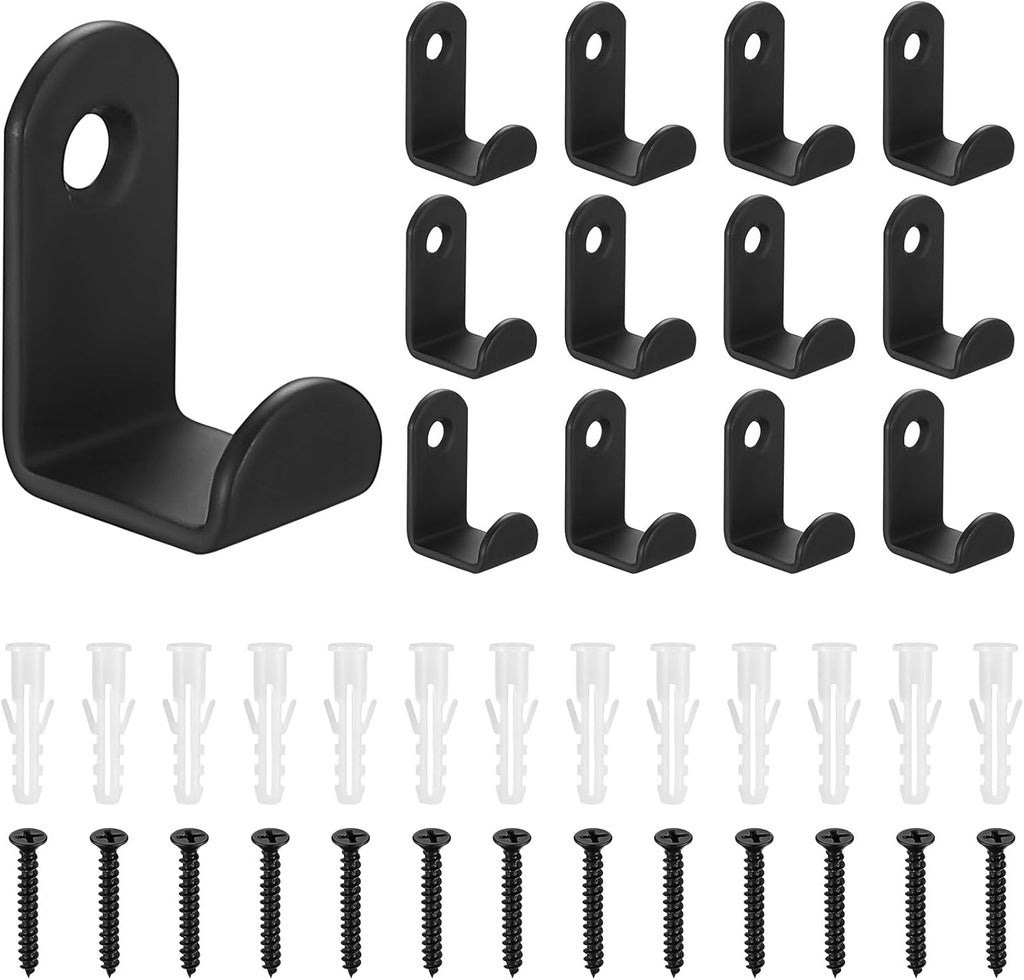 12x Garderobenhaken schwarz Metall zum Schrauben 1,1cm Wandhaken