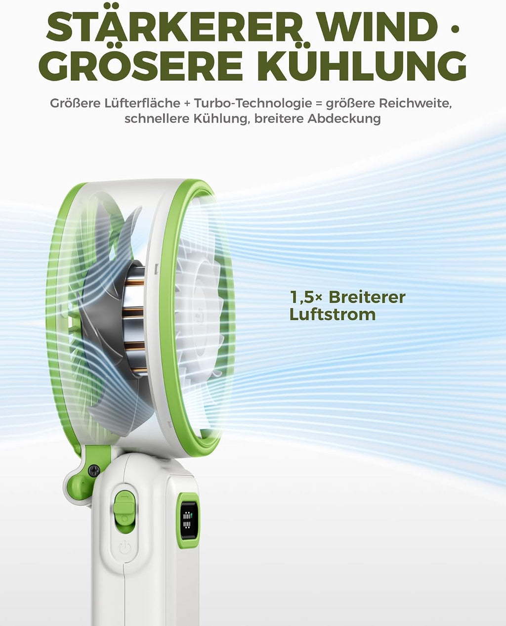 Diveblues Handventilator 4-in-1 faltbar 180° Akku 100 Stufen starker Luftstrom