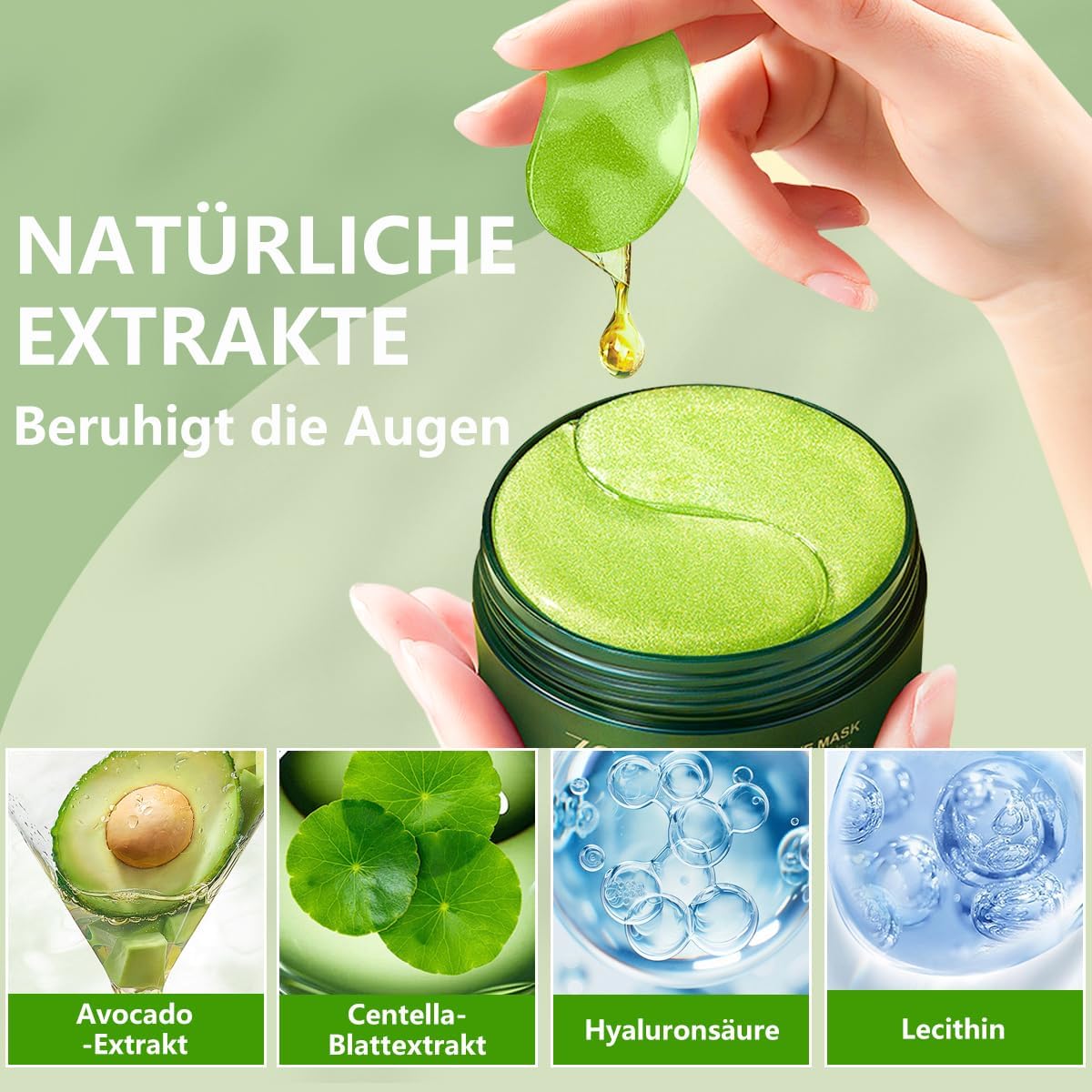 Augenpads 60 Stueck Hyaluron Avocado gegen Augenringe Falten