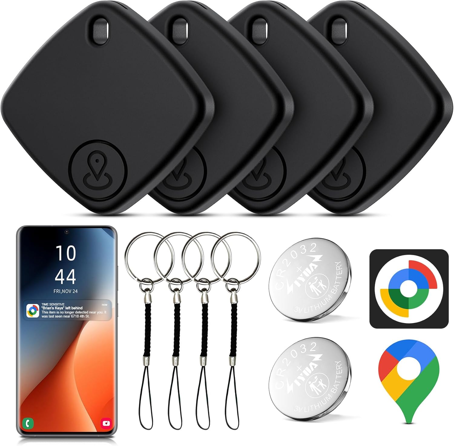 Air Tracker Schluesselfinder 4er Pack Schwarz Android Smart Tag Google Find Hub