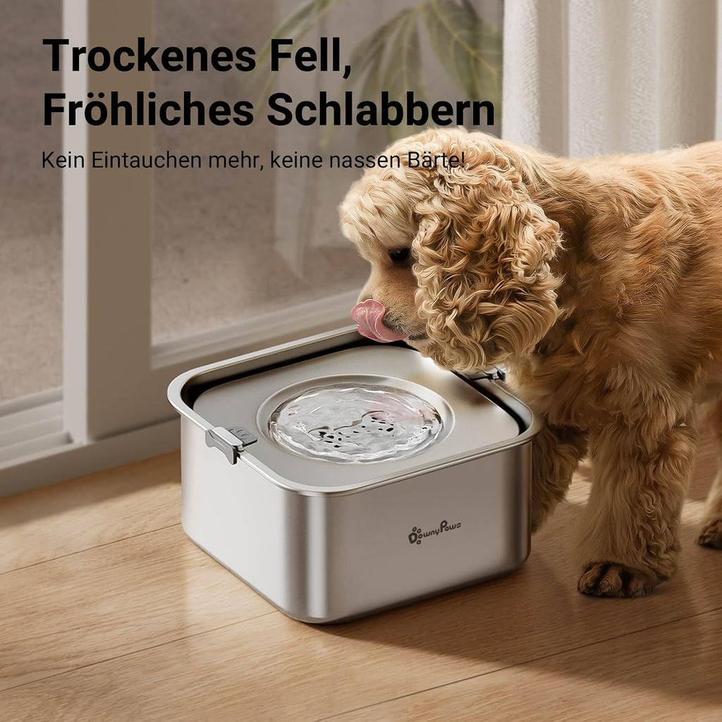DownyPaws Hundewassernapf aus 304 Edelstahl, tropffrei, fuer drinnen und drauss