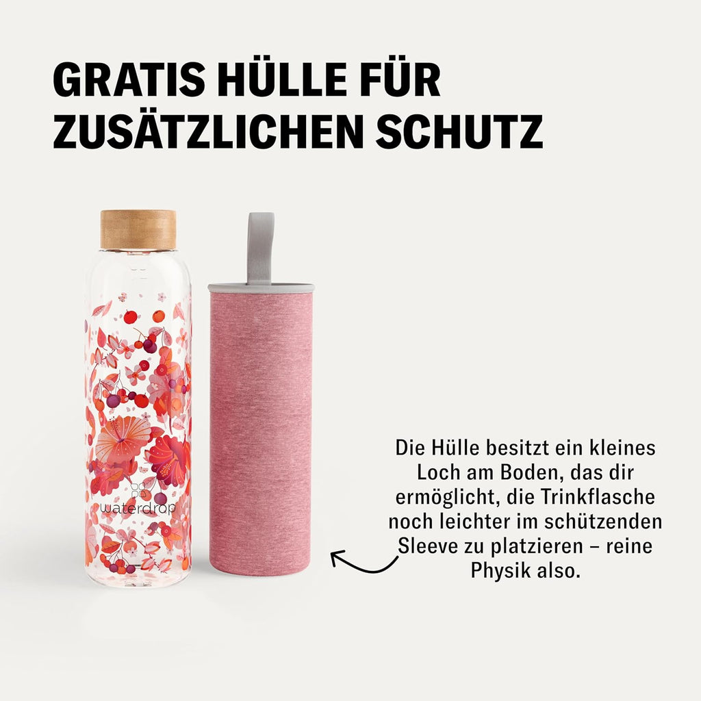 Waterdrop Glas Trinkflasche kohlensaeuregeeignet BPA-frei mit Huelle