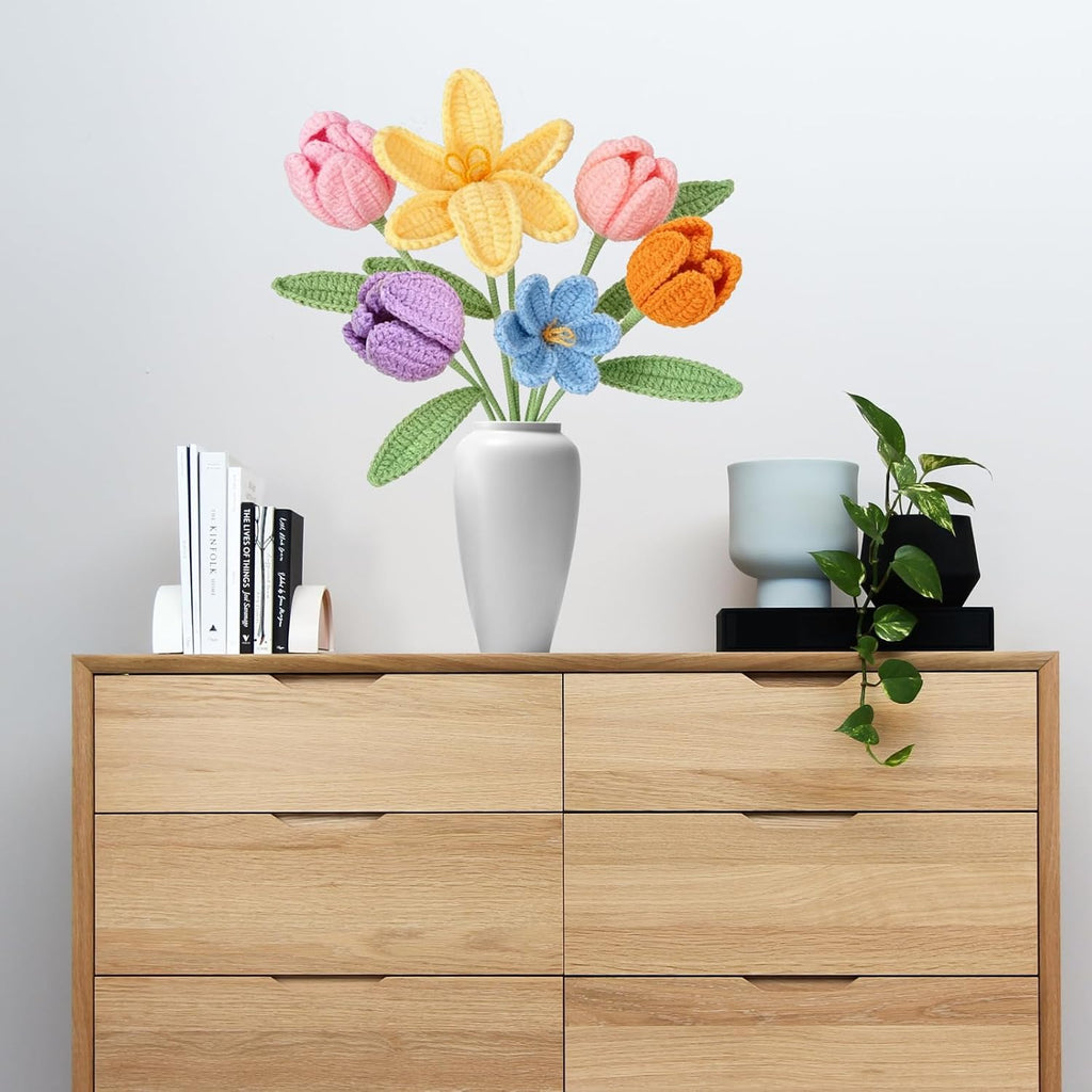 Gehaekelte Tulpen Kunstblumen 6er Set handgemachter Blumenstrauss