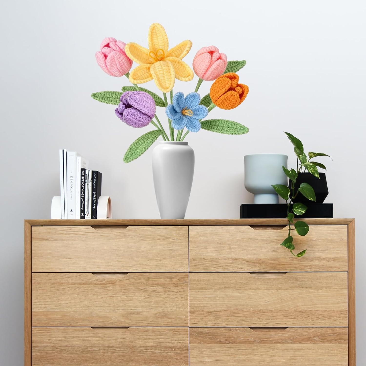 Gehaekelte Tulpen Kunstblumen 6er Set handgemachter Blumenstrauss