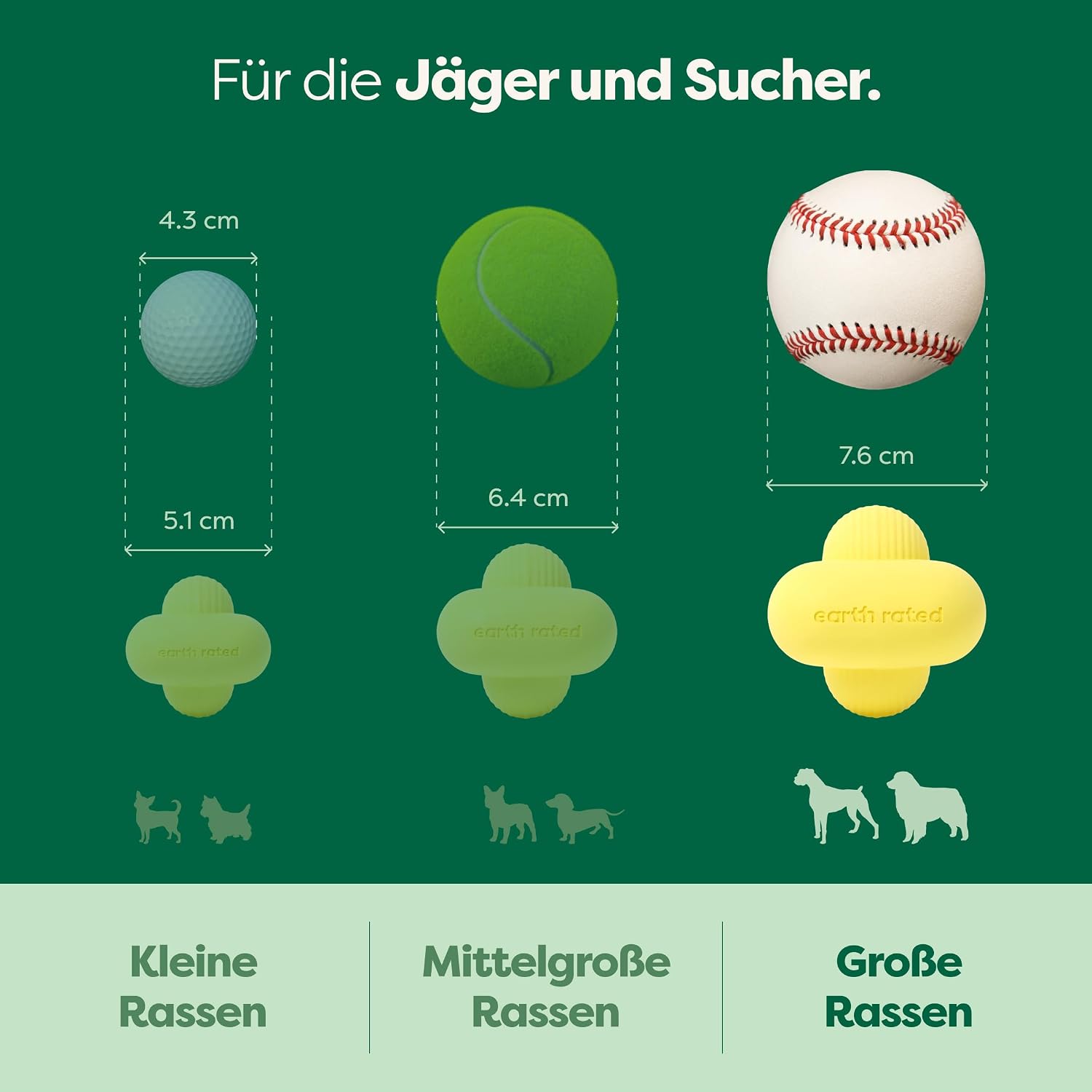 Earth Rated Hundeball S-L - Naturgummi Apportierball klein gelb verschiedene Groe
