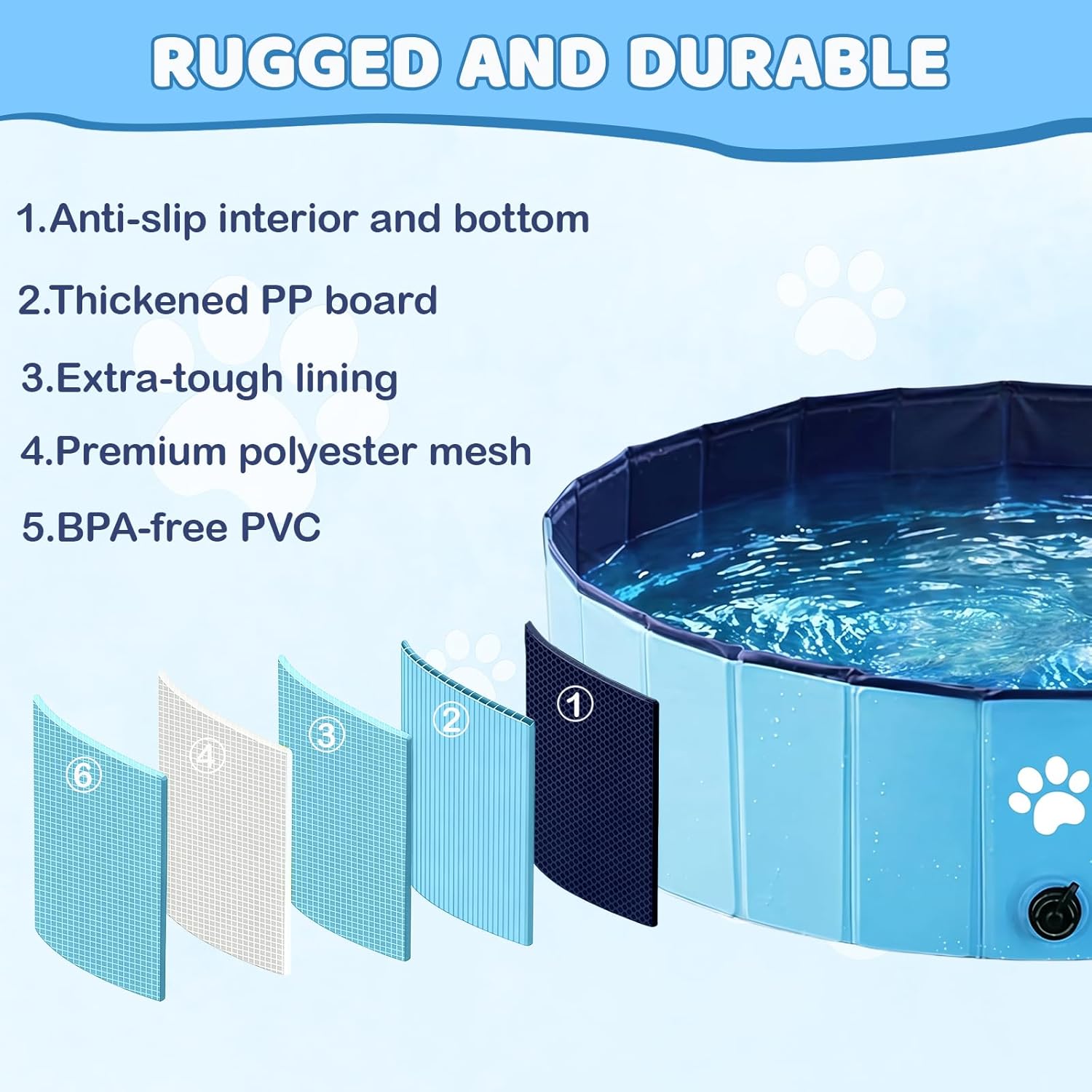 Hundepool faltbar 100x30 cm PVC mit Ablaufloch rutschfest blau fuer Hunde
