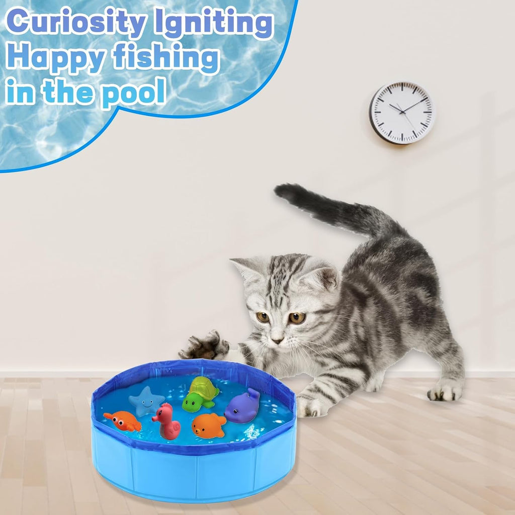 Katzenpool 30×10 cm rutschfester Mini-Pool fuer Katzen und Hunde Blau