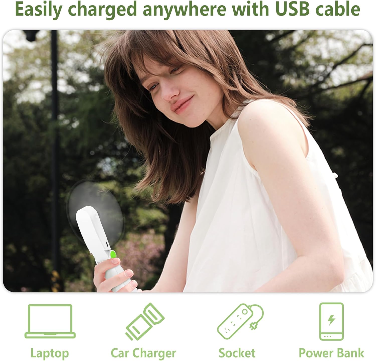 Hianjoo USB Mini Handventilator wiederaufladbar faltbar Standfunktion gruen 2 Ges
