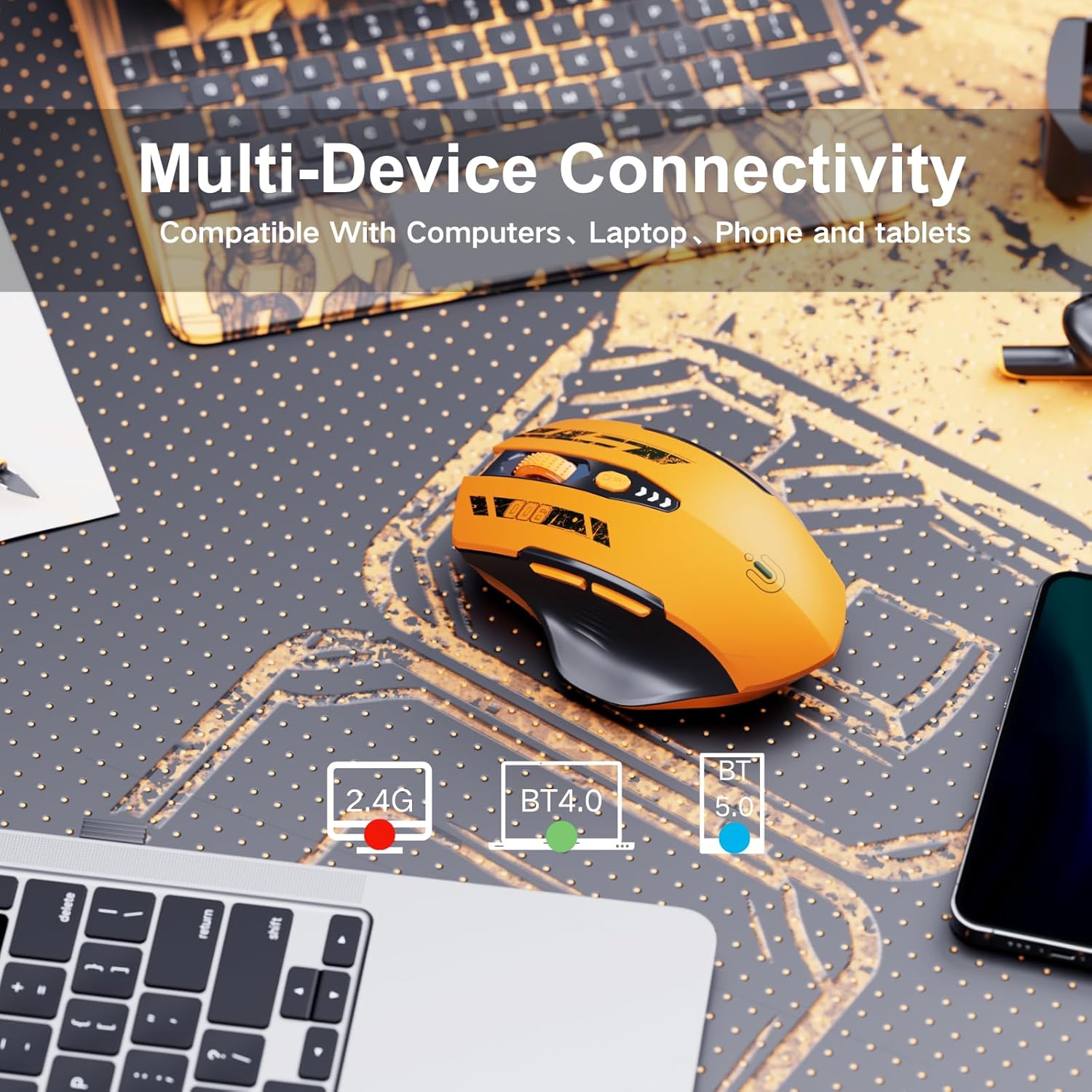 Uineer Bluetooth Maus kabellos tri‑Modus BT5.0/4.0+ ergonomisch violett