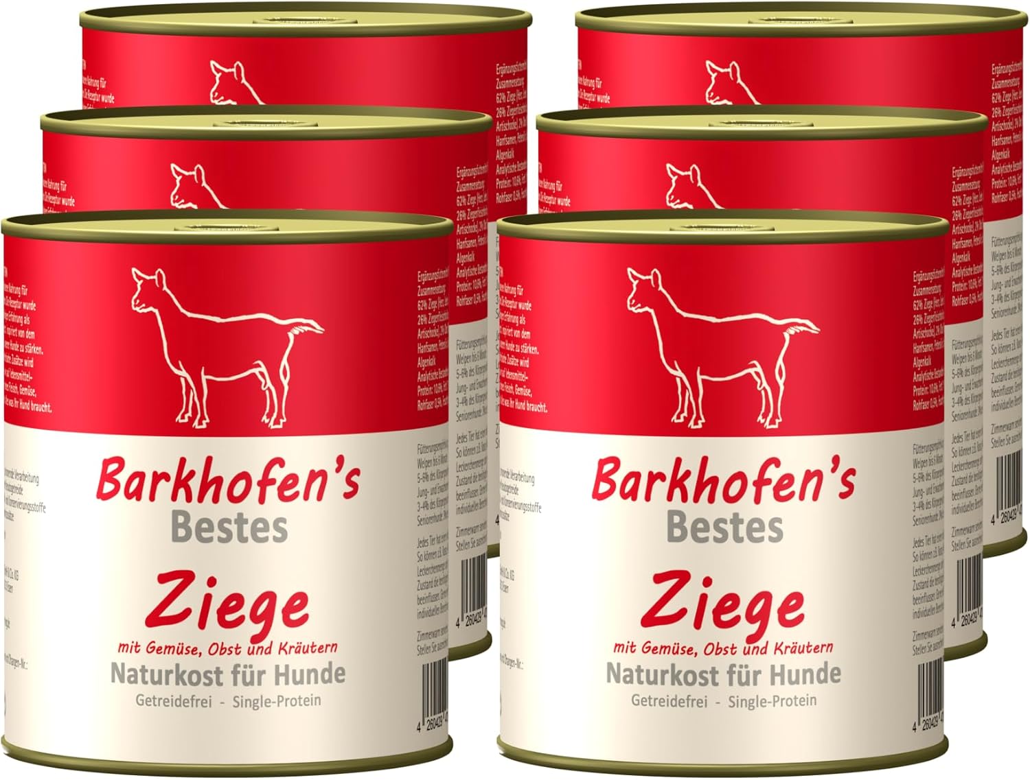 Barkhofen Nassfutter fuer Hund 6 x, getreidefrei, Ziege, verschiedene Sorte