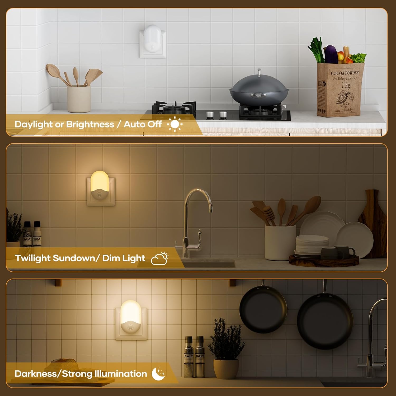 LED Nachtlicht Steckdose mit Daemmerungssensor 2er Set warmweiss 30 lm