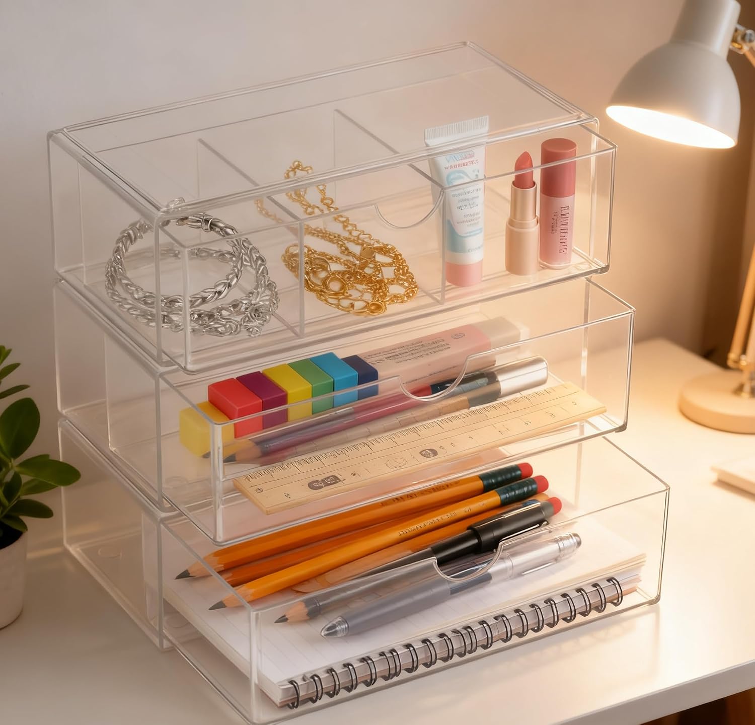 Acryl Schmink Organizer 3er Set stapelbar Kosmetik Aufbewahrung