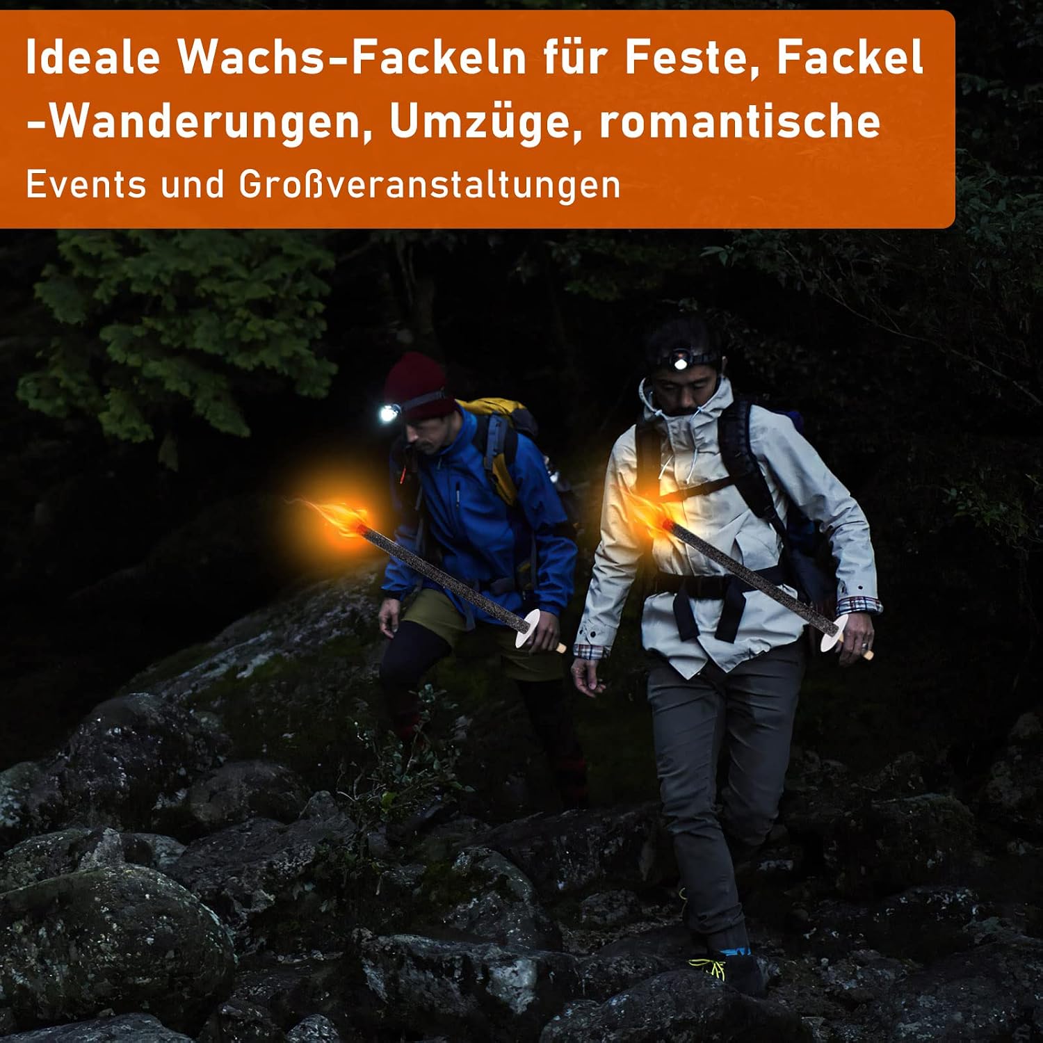 Gimisgu Gartenfackeln 50 Stueck aus natuerlichem Wachs, 45 Min Brenndauer