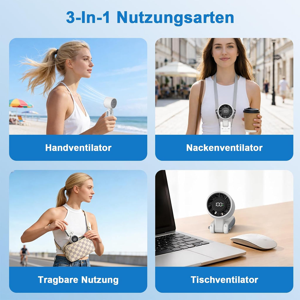 SURFOU Handventilator 4000 mAh Akku, 5 Stufen, faltbar, USB, LED-Anzeige, Schwar