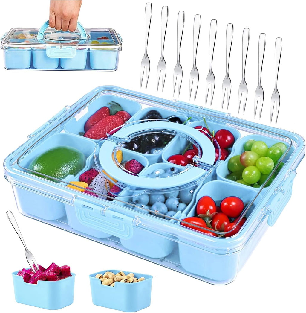 TZEKING Snackbox 8 Faecher mit Deckel - tragbare Snackschale fuer Fruechte Gewuerze