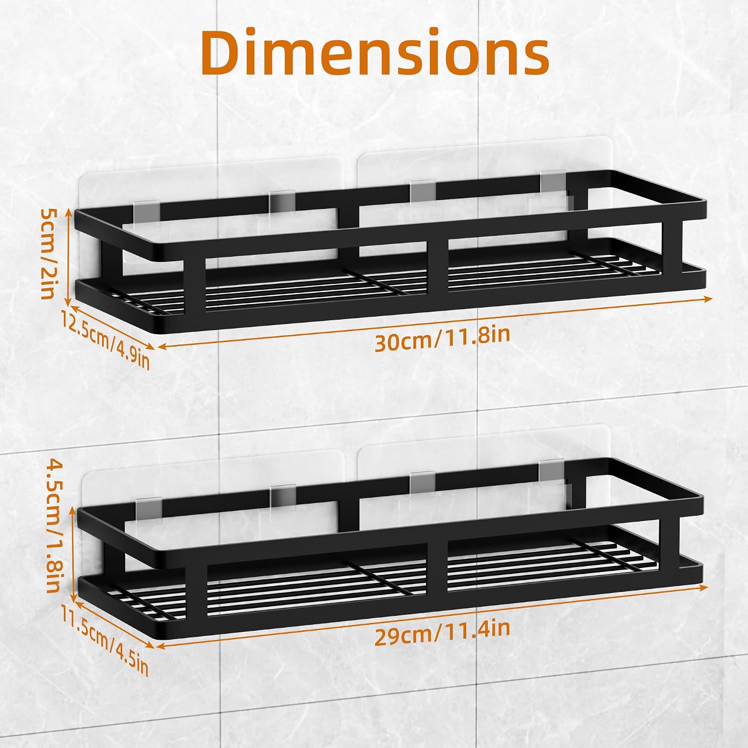 Duschablage Edelstahl Schwarz 2er Set ohne Bohren Badregal 30cm-40cm