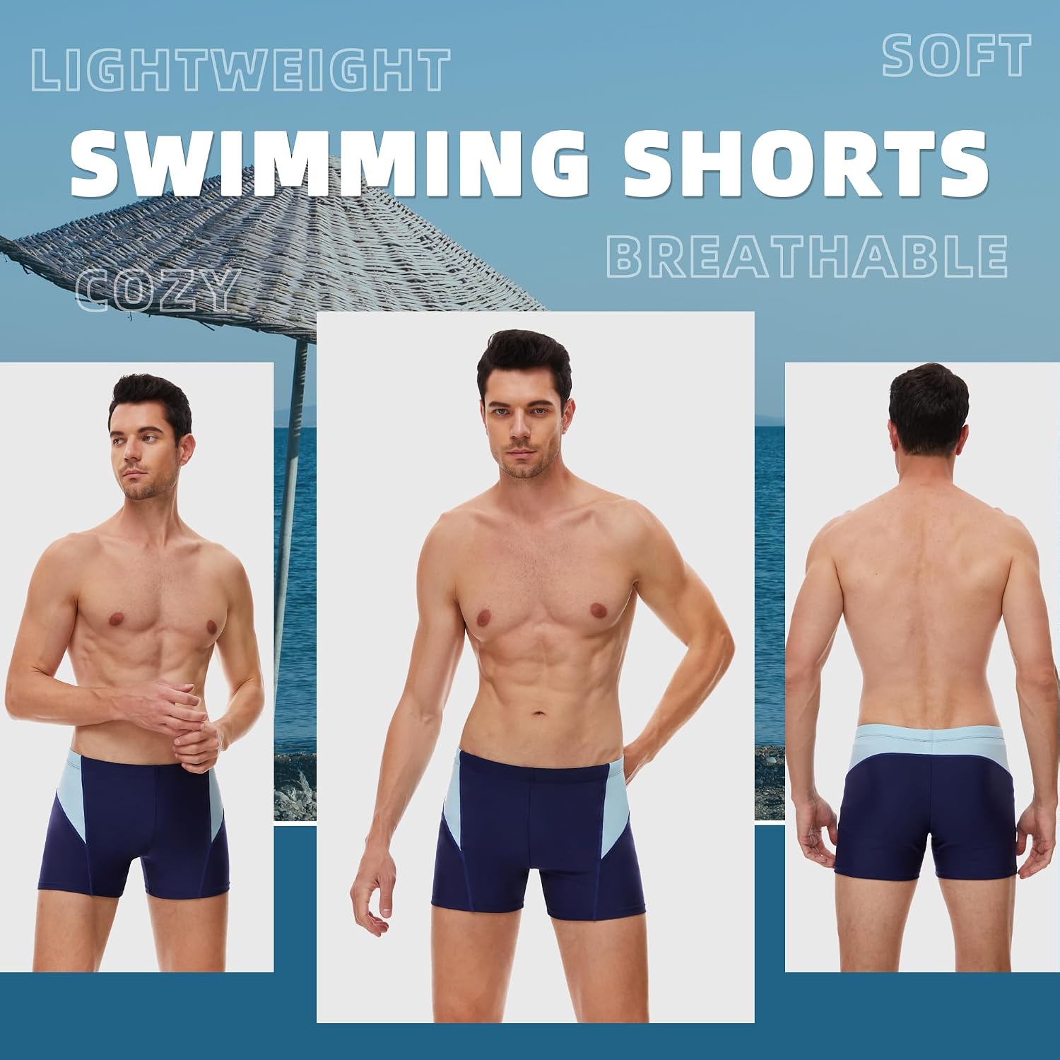 AMZSPORT Herren Badeshorts kurz Enganliegend Schwimmhose S-XXL