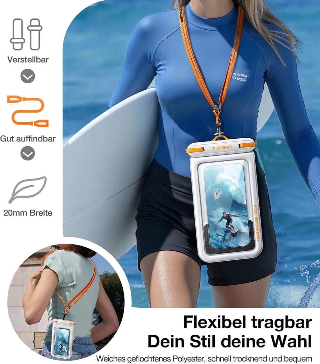 TORRAS IP68 wasserdichte Handytasche bis 7,9" mit doppelter Tasche Schwarz