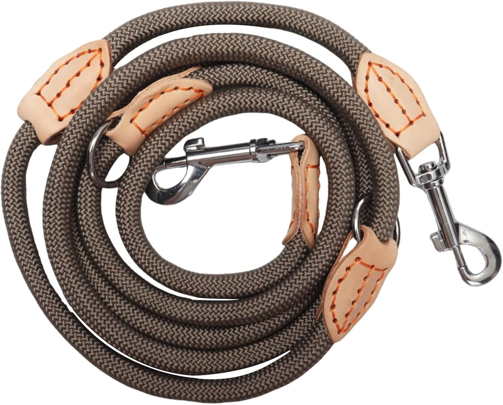 Multifunktions Hundeleine 2,1 m Nylon Beige mit 2 Karabinern fuer 2 Hunde