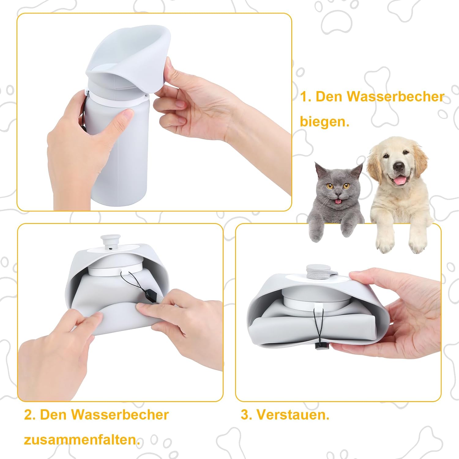 Uncle Yang faltbare Hunde-Trinkflasche 550 ml auslaufsicher Silikon Grau