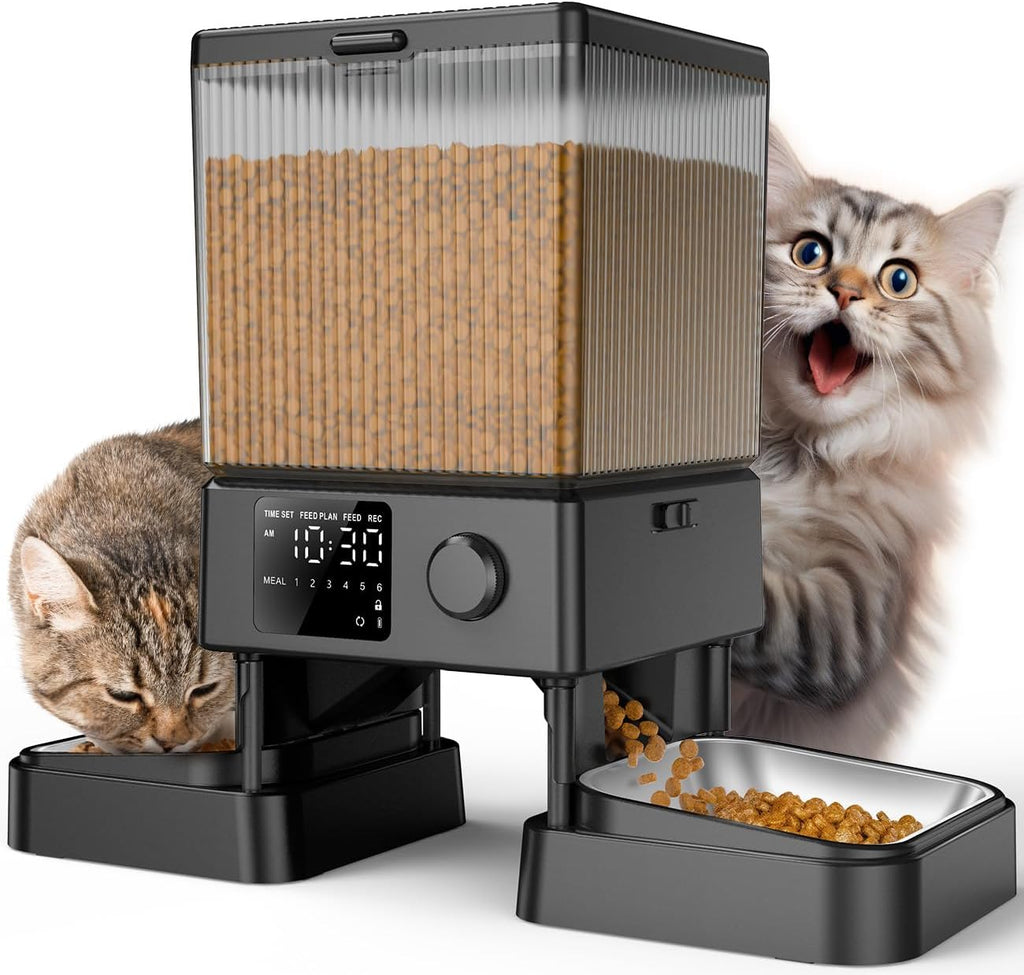 oneisall Futterautomat Katze mit 2 Naepfen WiFi App Steuerung Voice Recorder