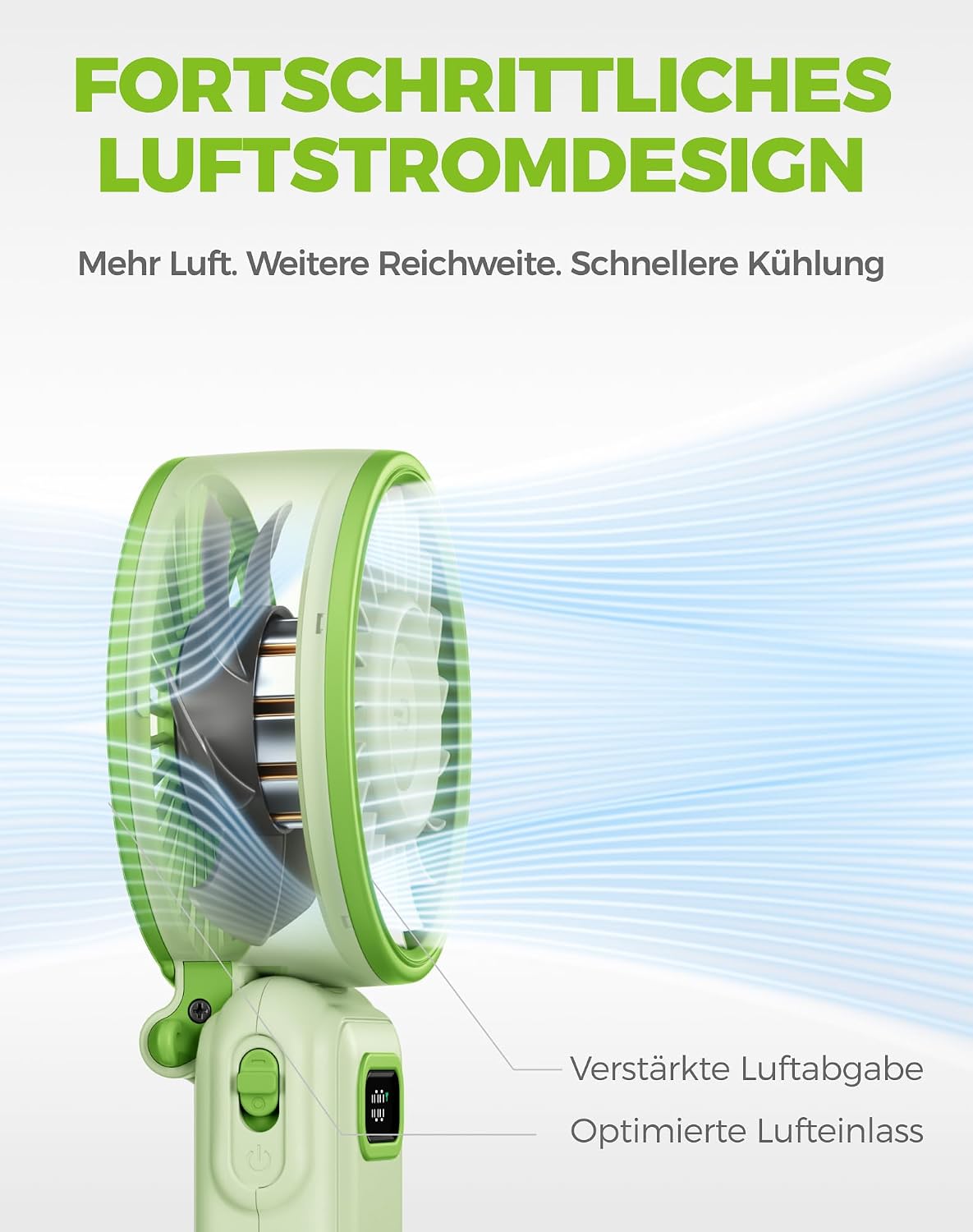 Diveblues Handventilator Akku 4‑in‑1 180° faltbar bis 12 Std. Laufzeit Turbo