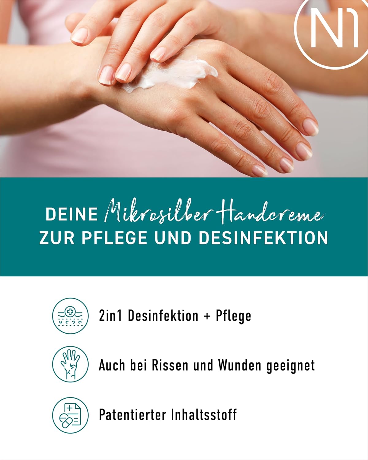 N1 Mikrosilber Handcreme fuer sehr trockene Haende mit Desinfektion