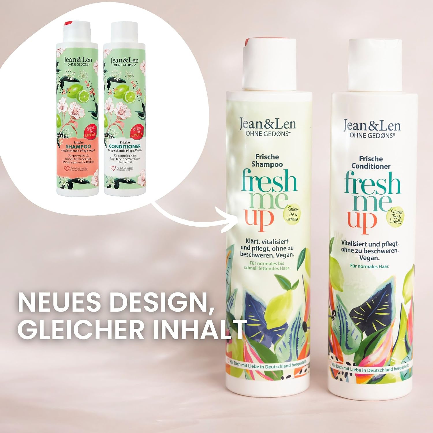 Jean & Len Frisches Shampoo Gruener Tee Limette 300 ml vegan ohne Silikone