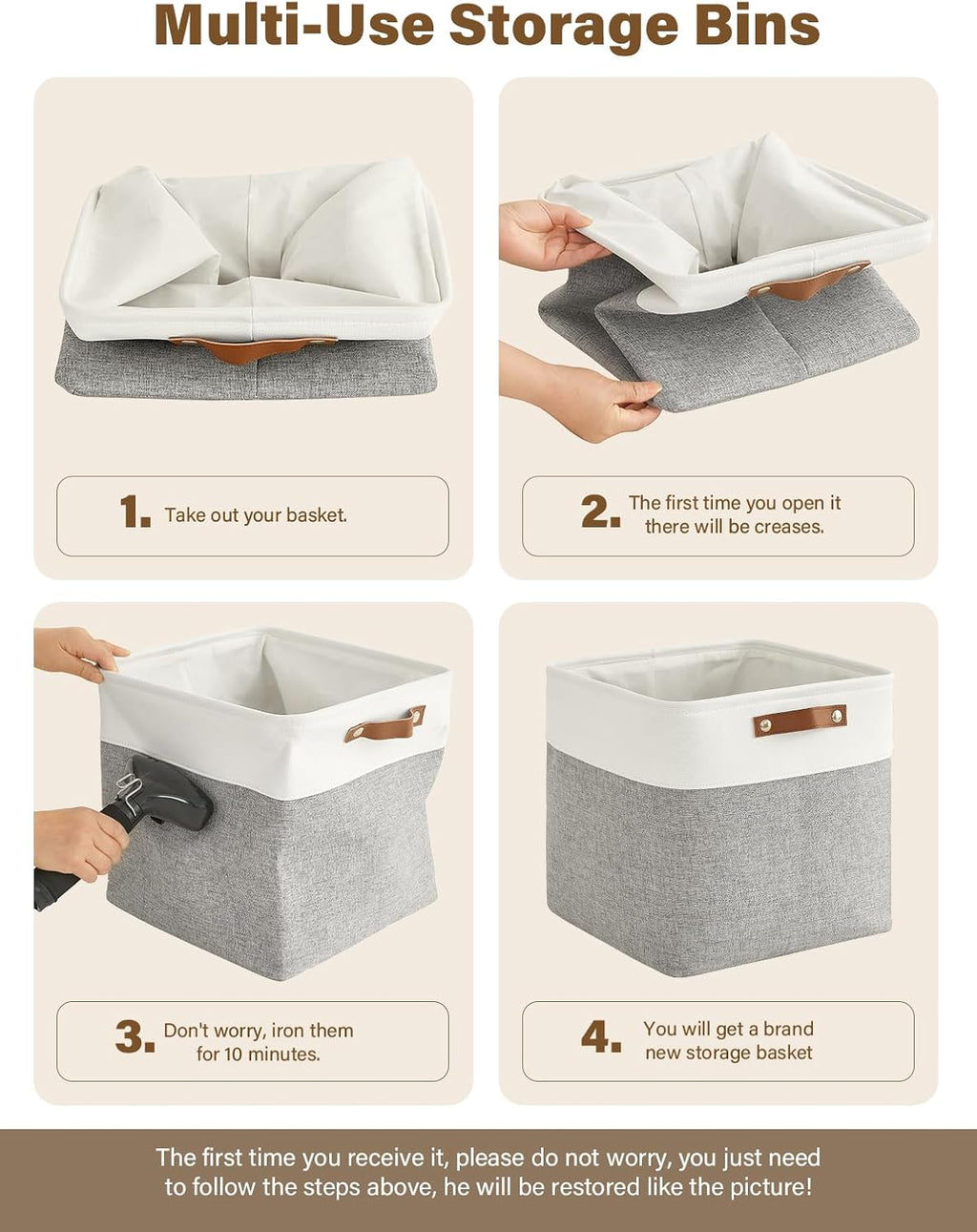 Aufbewahrungsboxen Stoff 4er Set mit Griff 30×20×15 cm faltbar