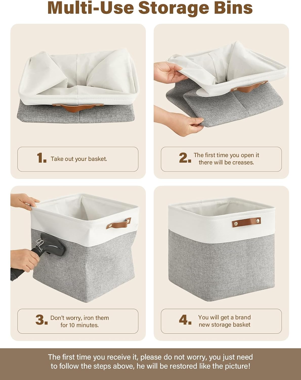 Aufbewahrungsboxen Stoff 4er Set mit Griff 30×20×15 cm faltbar