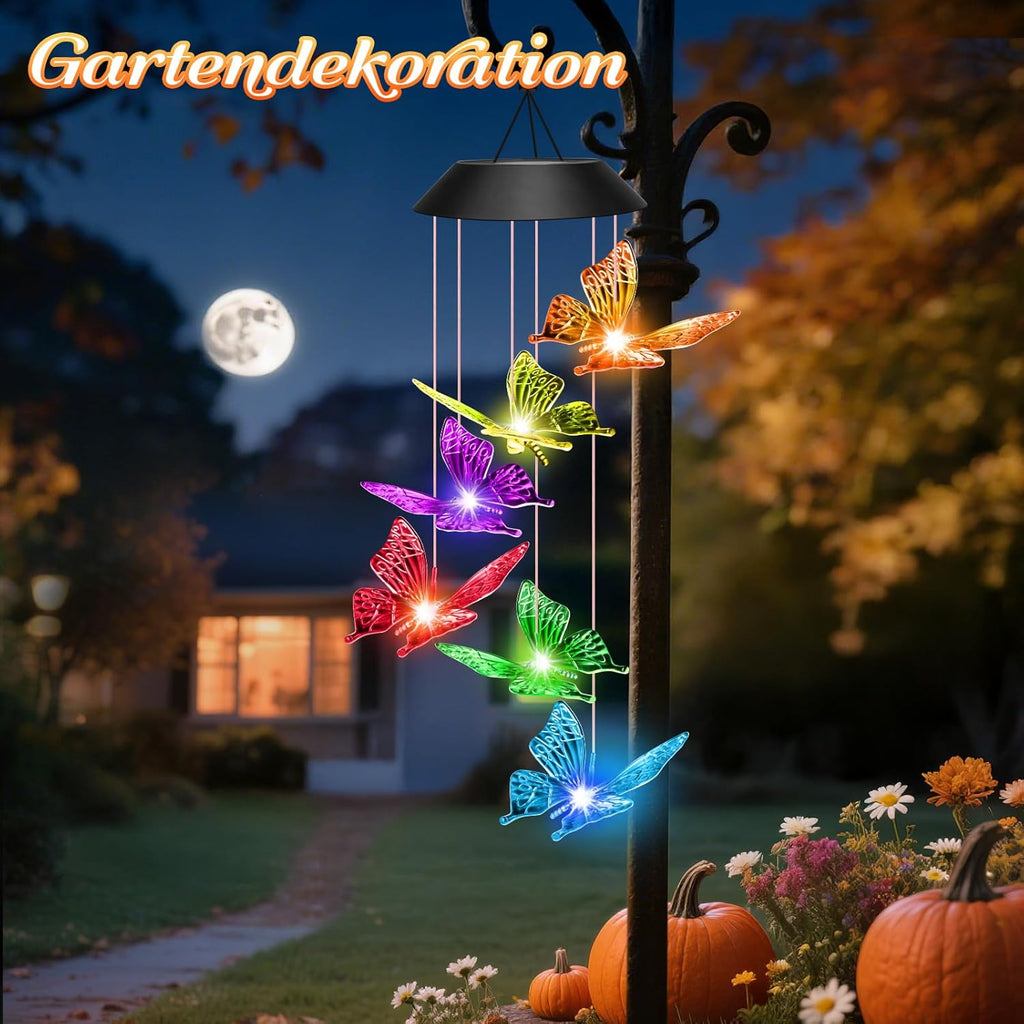 Schmetterling Solarlampe haengend fuer Garten Balkon wetterfest - Solar Windspiel