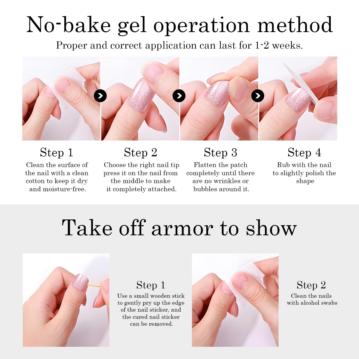 Selbstklebende Gel Nagel Aufkleber hellrosa glaenzend Nail Art Zubehoer