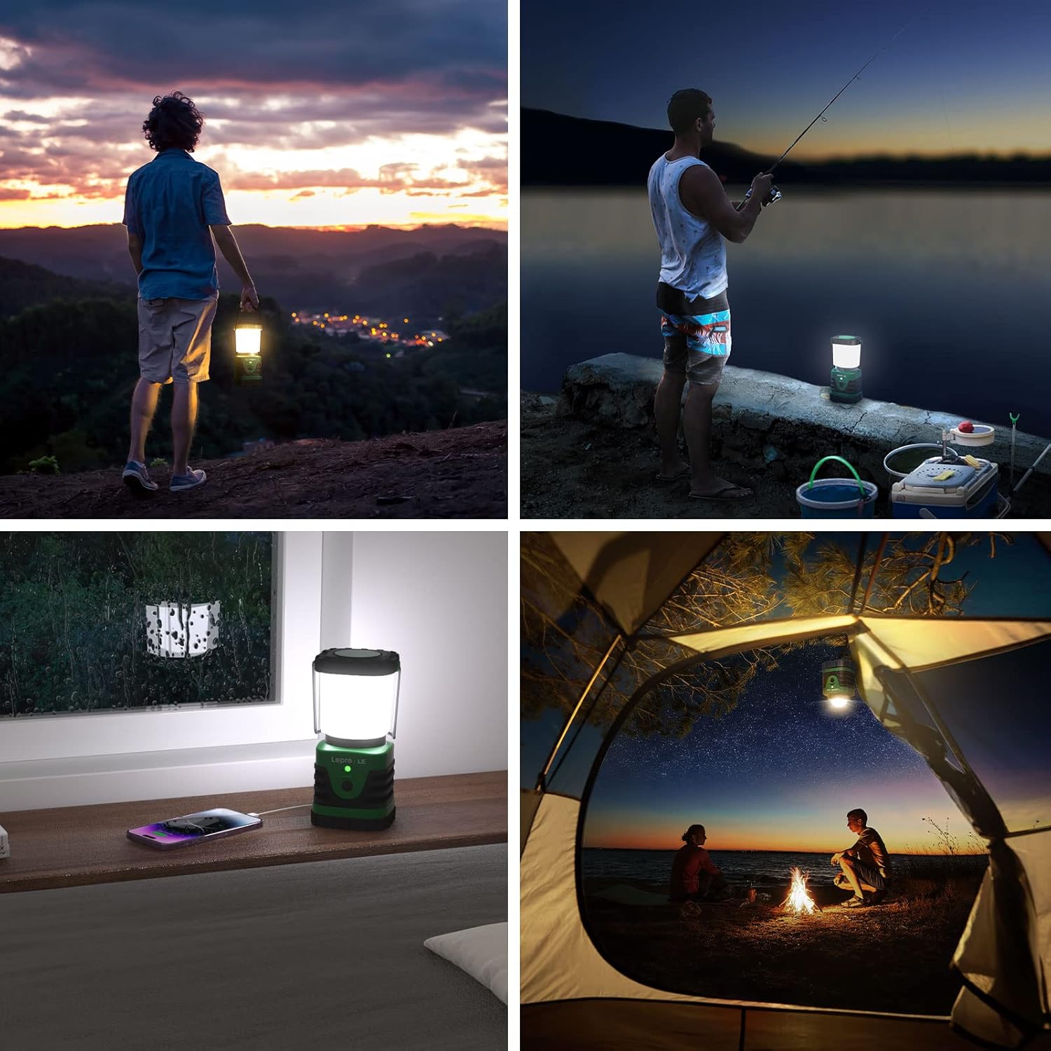 LE LED Campinglampe wiederaufladbar 4 Helligkeiten mit Buegel & Haken