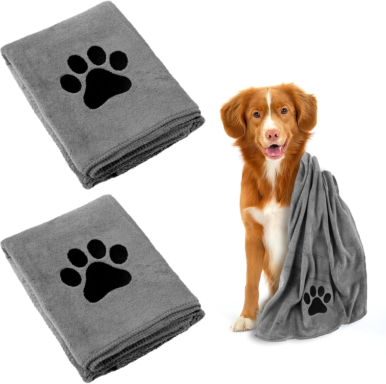 Hundehandtuch Mikrofaser 75x35 cm, 2er Set, extra saugfaehig, 35cm-50cm