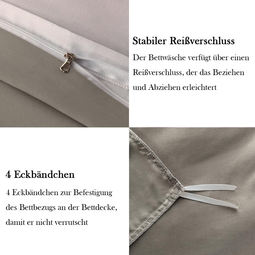 Bettwaesche 135x200 cm 4-teilig Microfaser Wendebettwaesche Anthrazit/Grau