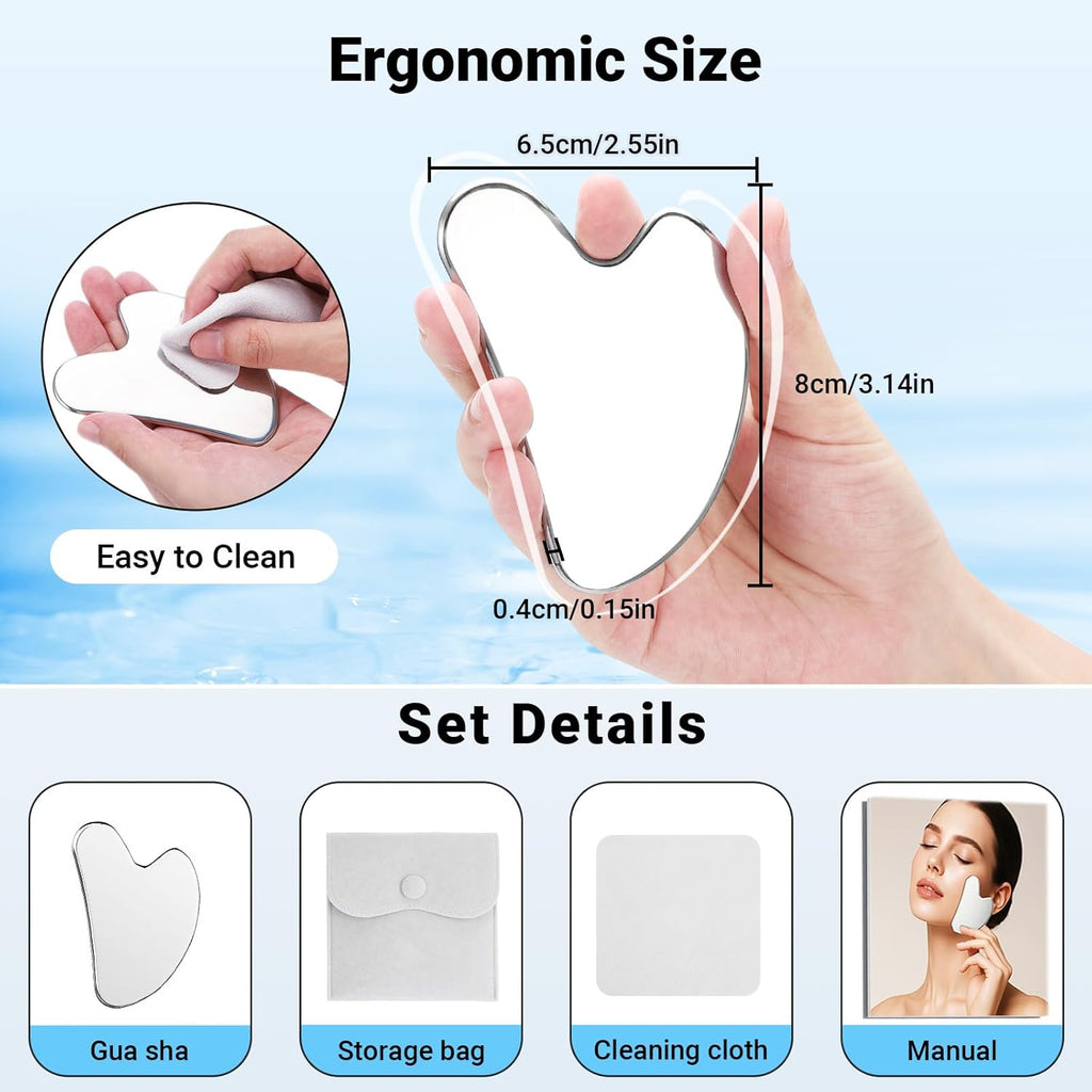 Alyvisun Gua Sha Set aus Edelstahl Gesichtsmassage Roller gegen Schwellungen