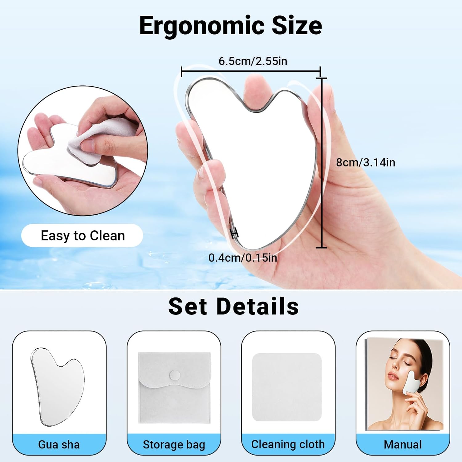 Alyvisun Gua Sha Set aus Edelstahl Gesichtsmassage Roller gegen Schwellungen