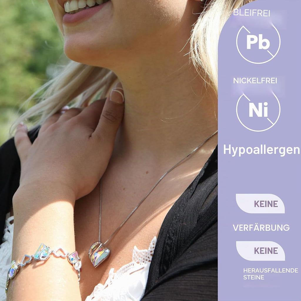 Halskette Damen Infinity Herz Anhaenger 45+5 cm verschiedene Farben - Geburtsstei