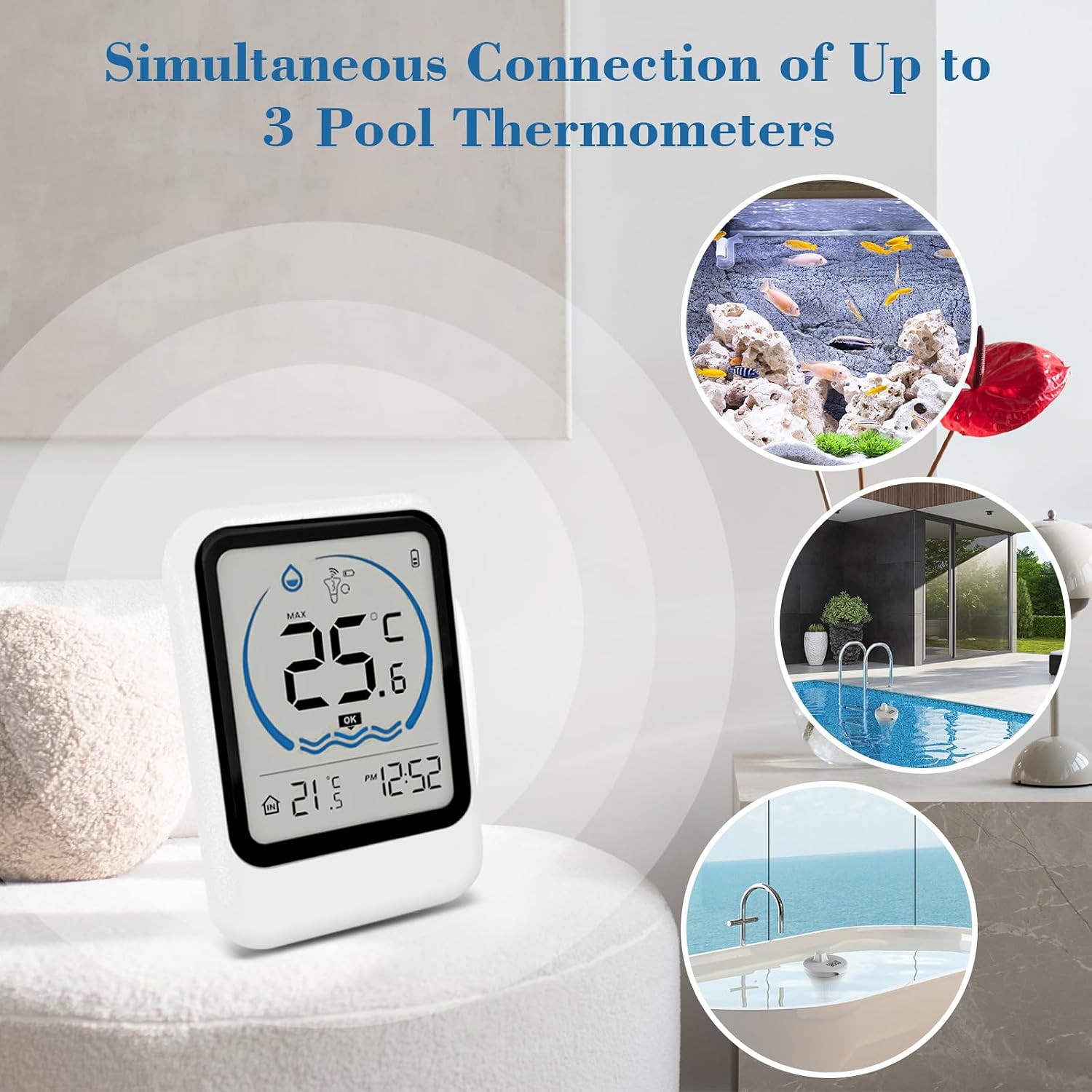 Digitales Funk-Poolthermometer schwimmend IP68 wasserdicht fuer Pool Teich Aquari