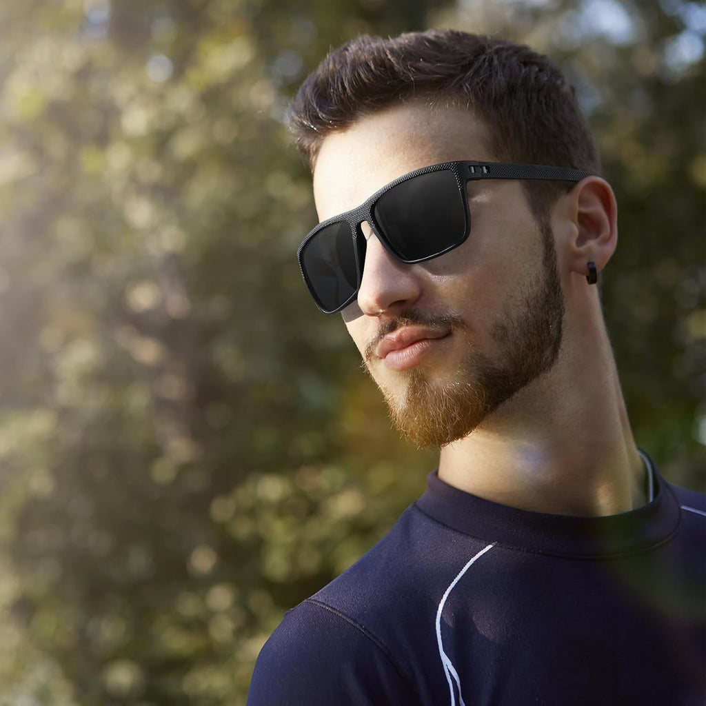 Polarisierte Sport-Sonnenbrille UV400 Herren Damen rechteckig Schwarz