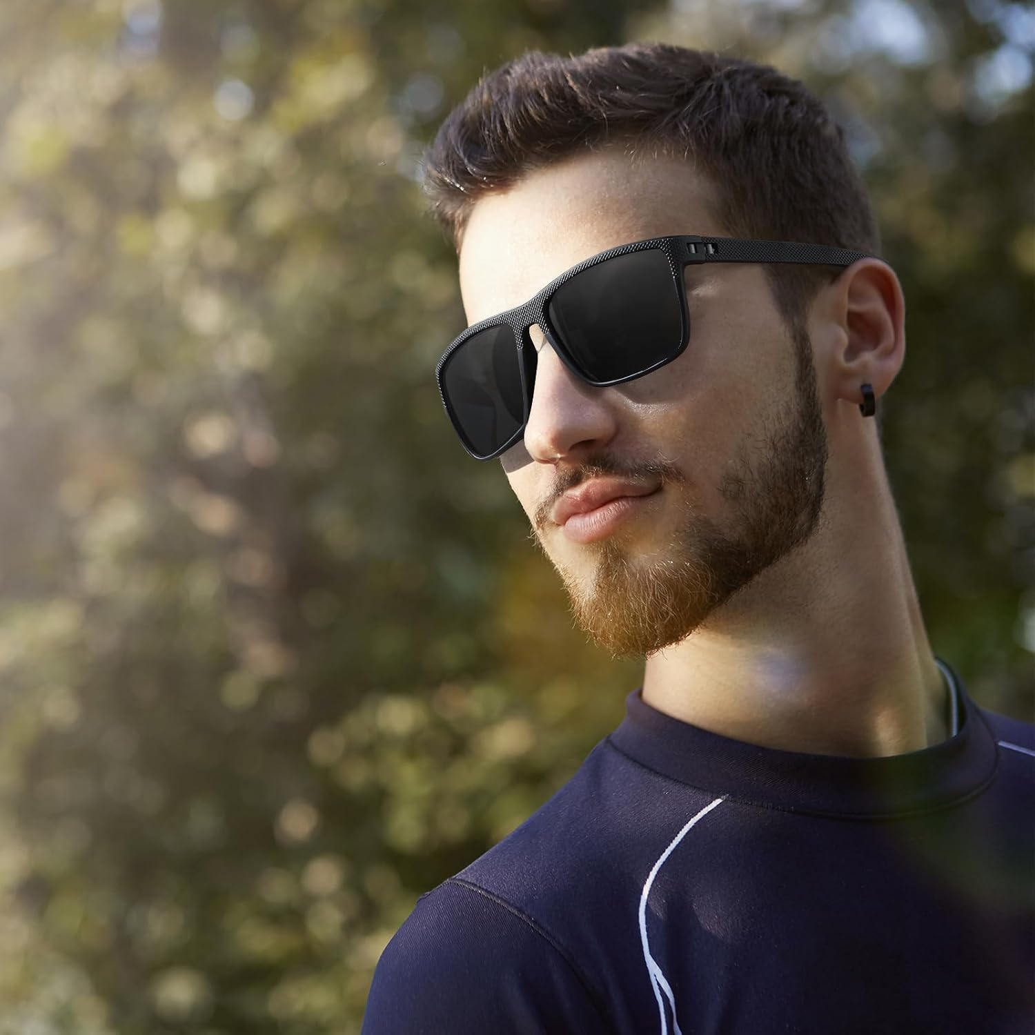 Polarisierte Sport-Sonnenbrille UV400 Herren Damen rechteckig Schwarz
