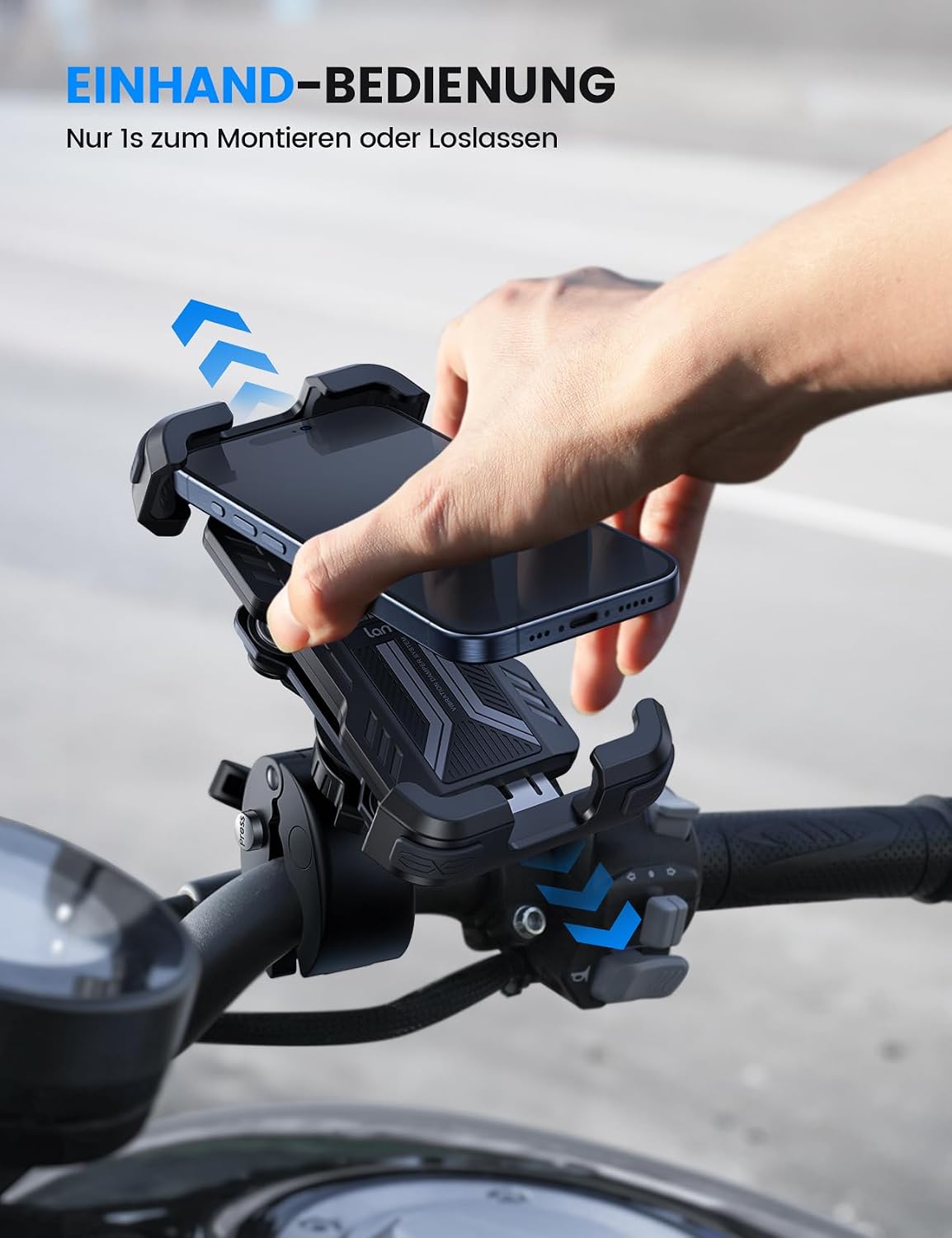 Motorrad Handyhalterung mit Vibrationsdaempfer 360° Lenkerhalter