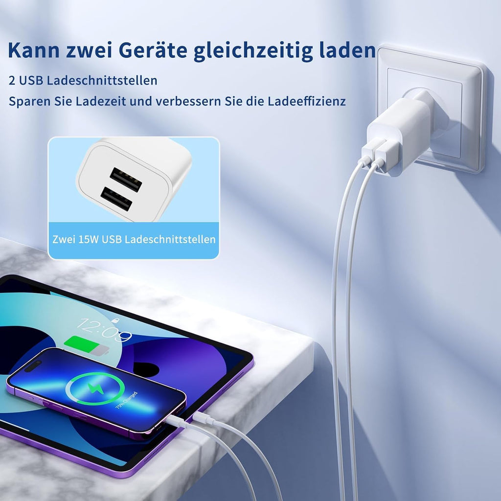 4x USB Ladegeraet Netzteil fuer iPhone Samsung Handy ohne Kabel