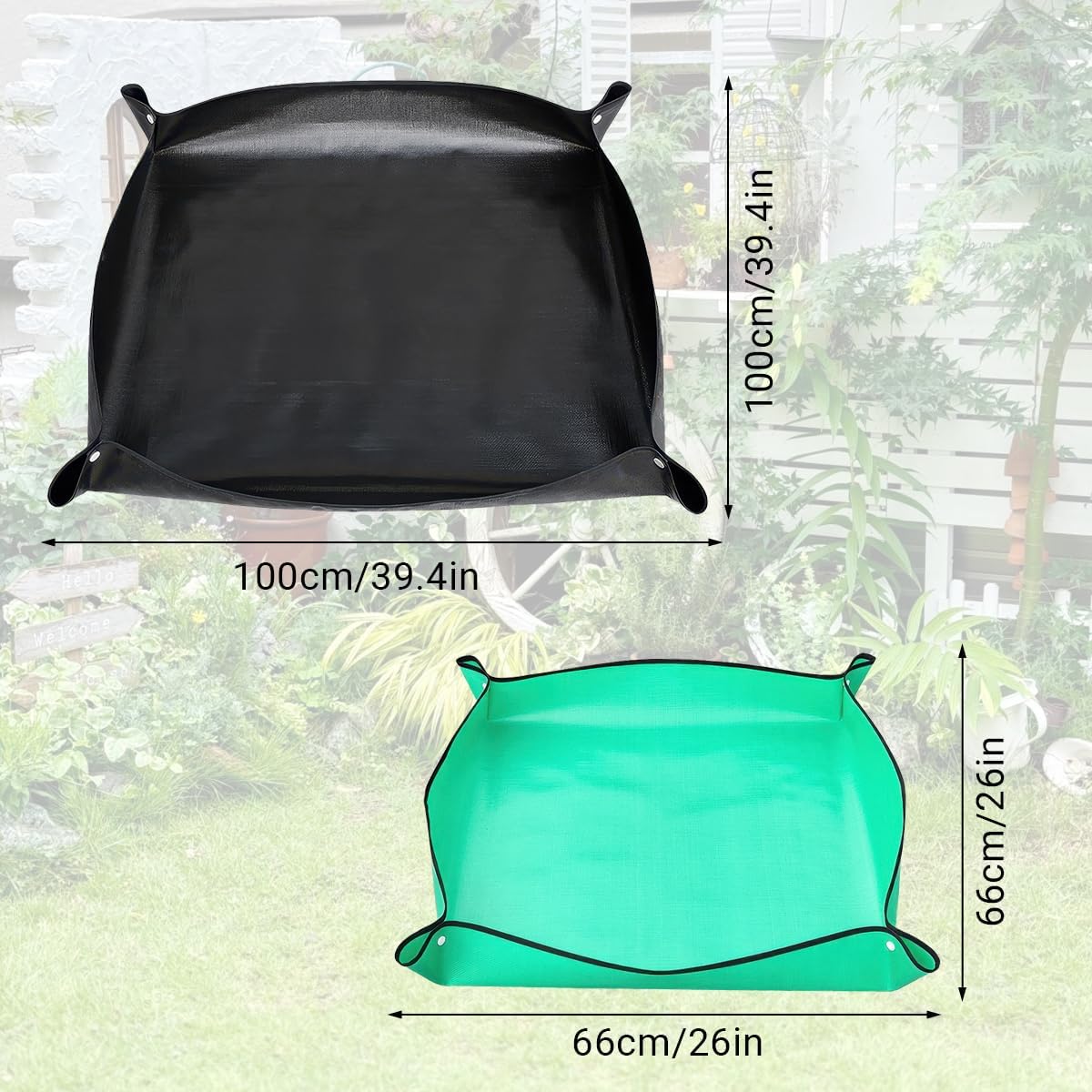 Pflanzunterlage wasserdicht 2er Set 66×66 cm & 100×100 cm schwarz/gruen